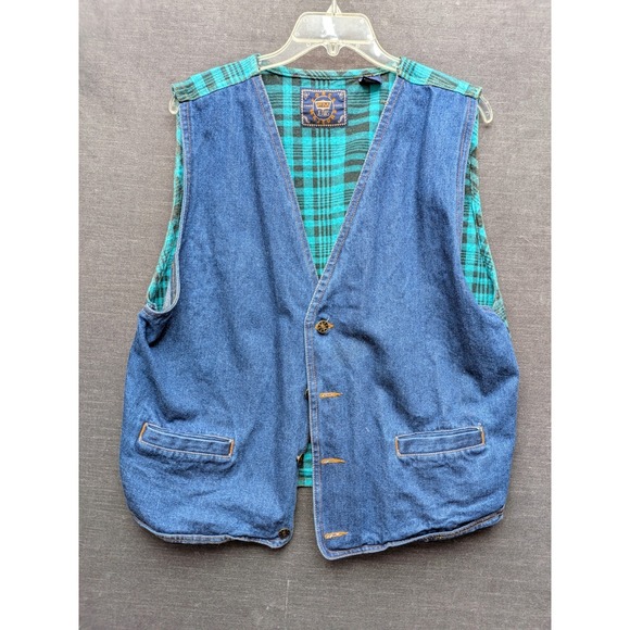 Denim Tears Other - Vtg Force Majeure Jeans Denim Vest Flannel Backed Festival Nashville Country XL